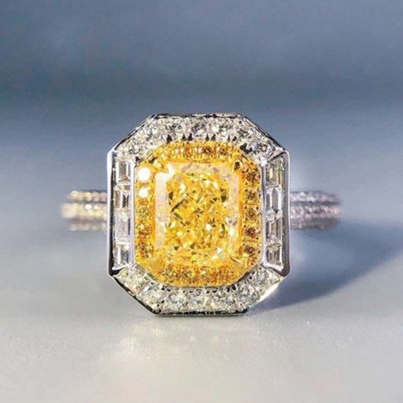 Advanced Yellow Gemstone Radiant Zircon Luxury Ring for Women, INDN8187 - Picture 3 of 7